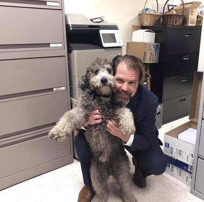 Teddy our G.E. Matthews  mascot with owner John Brockwell