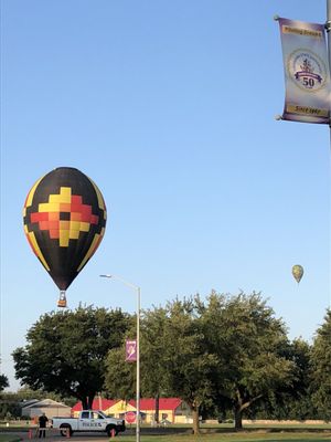 7/14/18. Saturday. 7:30 am. 78 degrees. U.S. National Hot Air Balloon Championship above the grounds here. 3rd consecutive year hosting!