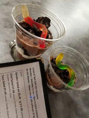 Dirt cake cups available with and without worms!