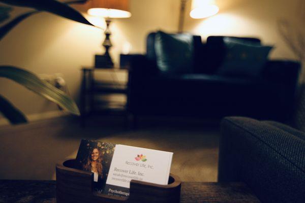 Business card and therapy couch.