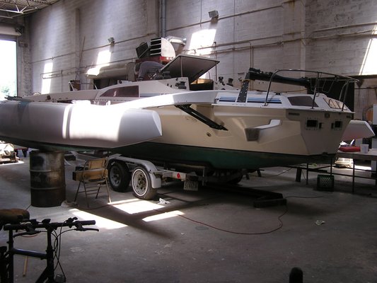 Major repairs to a trimaran's akas or was it the amas?