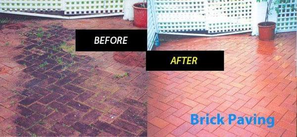 Pressure washing brick patio