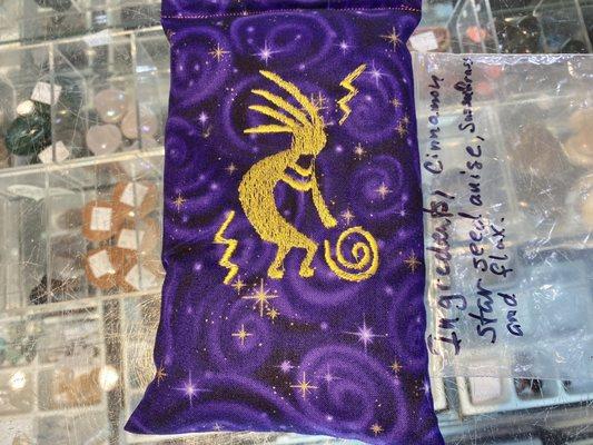 Kokopelli Eye Pillow made to order. Ingredients: Cinnamon, Star Anise seeds, Sassafras & Flax.