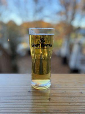 Beer on bar looking outside