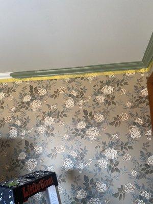 Crown molding repaint against wallpaper