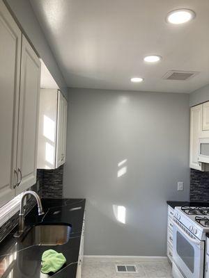 Walls color gray and ceiling white semigloss, trim white