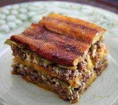 Pastelon (Sweet plantain layered with seasoned ground beef, mozzarella & swiss cheese)