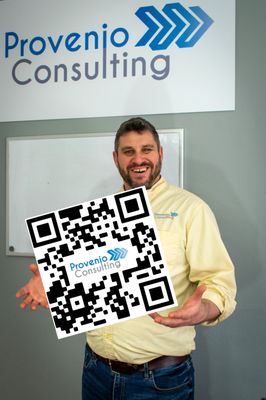 Provenio owner Brad Kramer with QR code