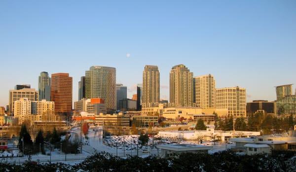 Bellevue early cold winter morning after snowstorm.