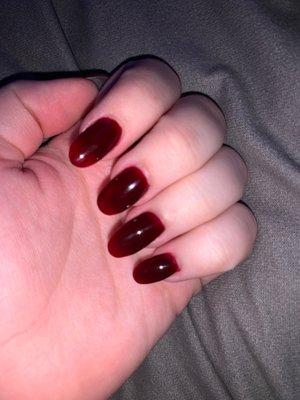 Short red oval nails