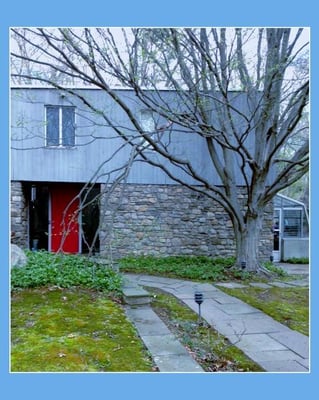 Nestled in Weston CT, this is the walkway to the private tranquil setting. The waiting room awaits behind the red door.