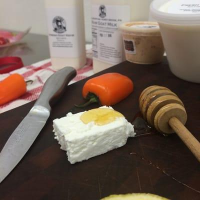 Try our fresh chèvre with some honey, and it becomes a sweet and creamy snack.