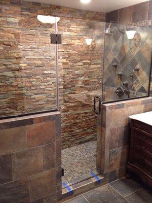 Custom Shower Door with Knee Wall Panels