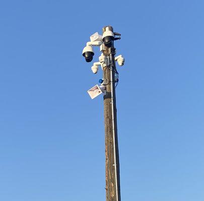 Six cameras installed on a pole