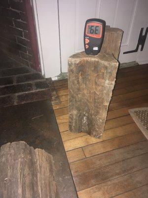 Moisture meter reading after the wood sat by a hot stove for 5 hours.