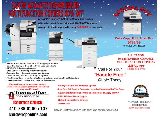 Winter Specials - 40% Off Canon ADVANCE imageRUNNER Multifunction Copiers