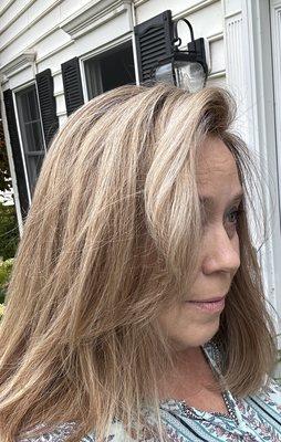 My hair is a chestnut brown naturally.  You would never know that.  Its the perfect blonde now.  Thanks Tina!