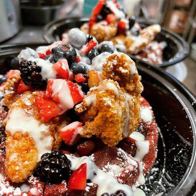 Southern Fried Chicken and Vey Berry Waffles