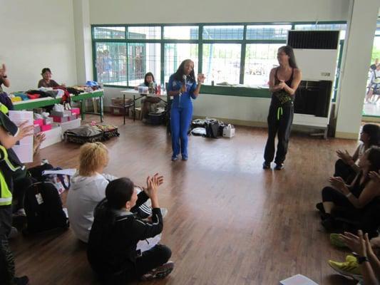 Cebu, Philippines doing education seminar for group fitness instructors on proper exercises. October 2013