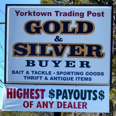 Yorktown Trading Post's primary sign that you see while driving up and down 17 (George Washington Memorial Highway).