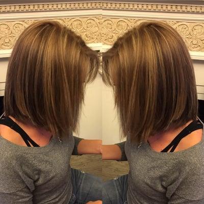 Blonde long bob with bright highlights