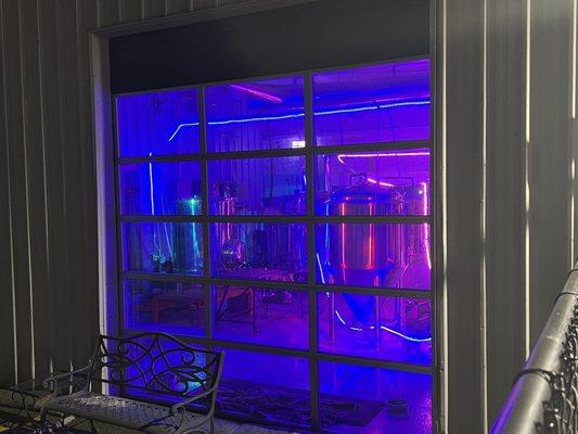 Brew tanks at night with LED lights