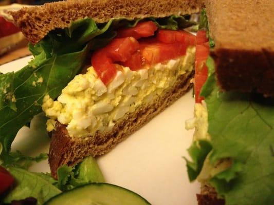 Freshly made egg salad in a sandwich with homemade bread! Delish!