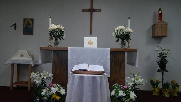 The Sanctuary Altar decorated for Easter, Alleluia!