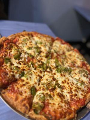 Green chili and pepperoni pizza