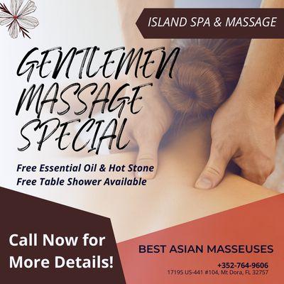 Island Spa & Massage
 17195 US-441 #104, Mt Dora, FL 32757
 Call us at 352-764-9606