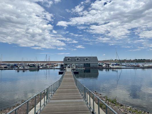 Restaurant is inside the marina. This is the view from the parking lot.