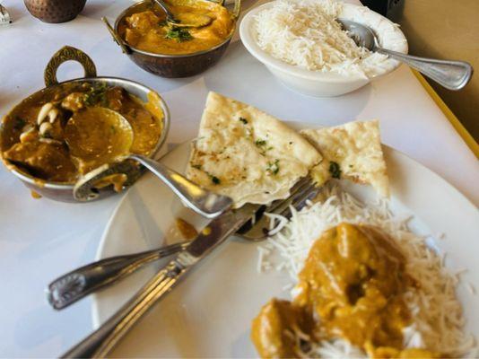 Mango Chicken & Lamb Korma & Garlic Naan