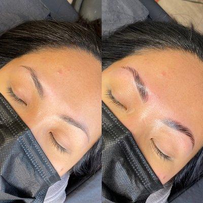 brow lamination + tint. lasts up to 6 weeks.