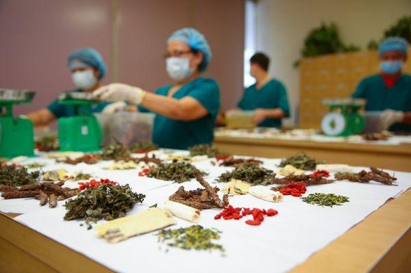 Herbal Medicine (Herbal teas) being prepared in our pharmacy