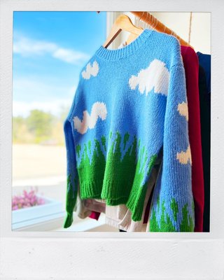 Skies are blue vintage sweater