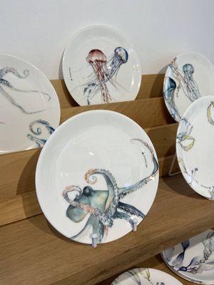 Dinner plates with unique sea creatures.