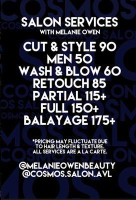 Salon Price list