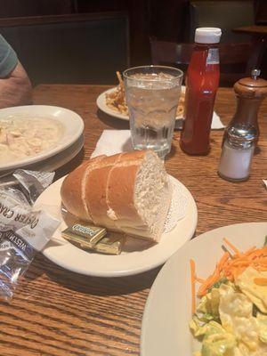 Bread and butter served with meal.