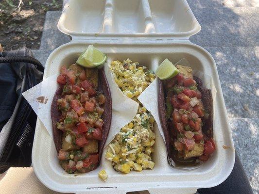 2 tacos and a side: tofu tacos and street corn