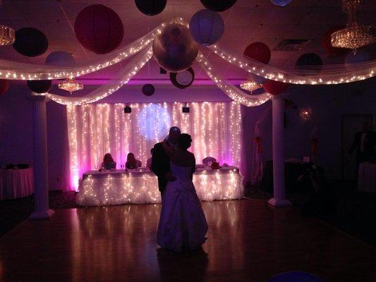 Dance floor, backdrop, head table decor