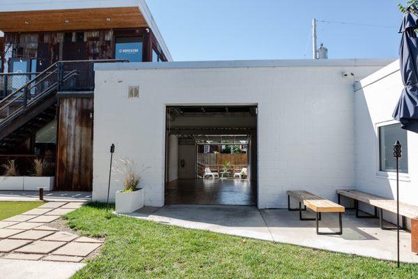 Garage door entrance from back yard.