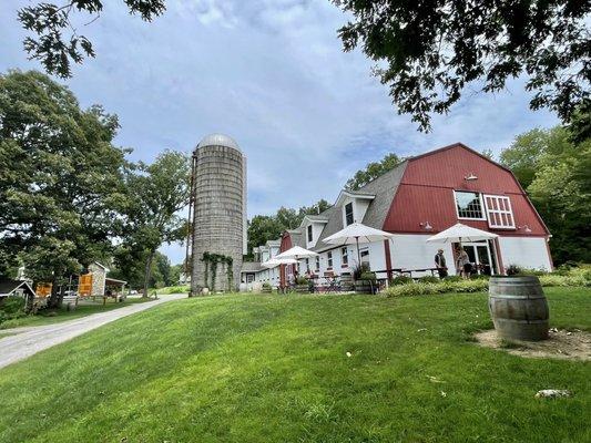 The taproom is housed inside this old barn