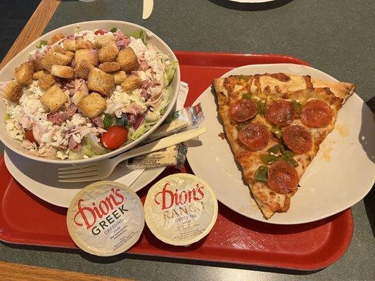 Turkey Salad, Pizza by the Slice w/pep and green chili