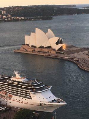 Sydney Opera House from the dining room of the Shangri La hotel.