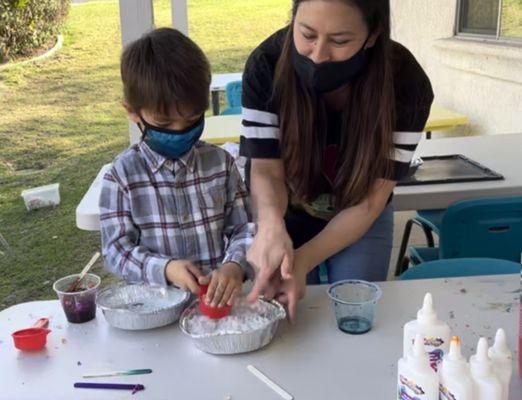 Teachers bring projects outside and take precautions when needed to keep kids safe and happy. I was able to trust the school so completely.