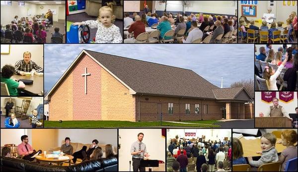 Photo montage of Westwood Church and the Church Family