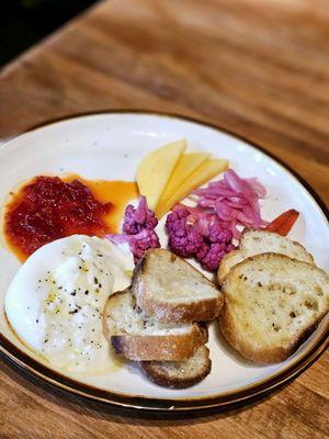 Vegan Charcuterie plate during HH with plant-based burrata