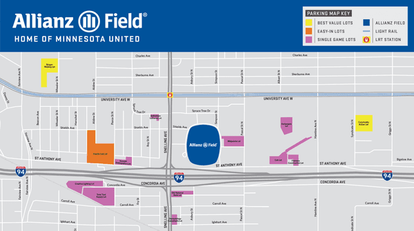 Parking map. You can purchase single-game parking passes up to the 3 hours prior to kick via SeatGeek.