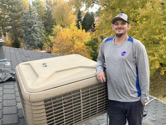 Evaporative Cooler installation. Call us to find out more about evaporative coolers.