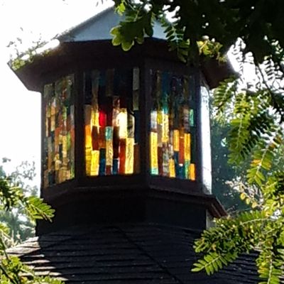 stained glass at the top of the gazebo